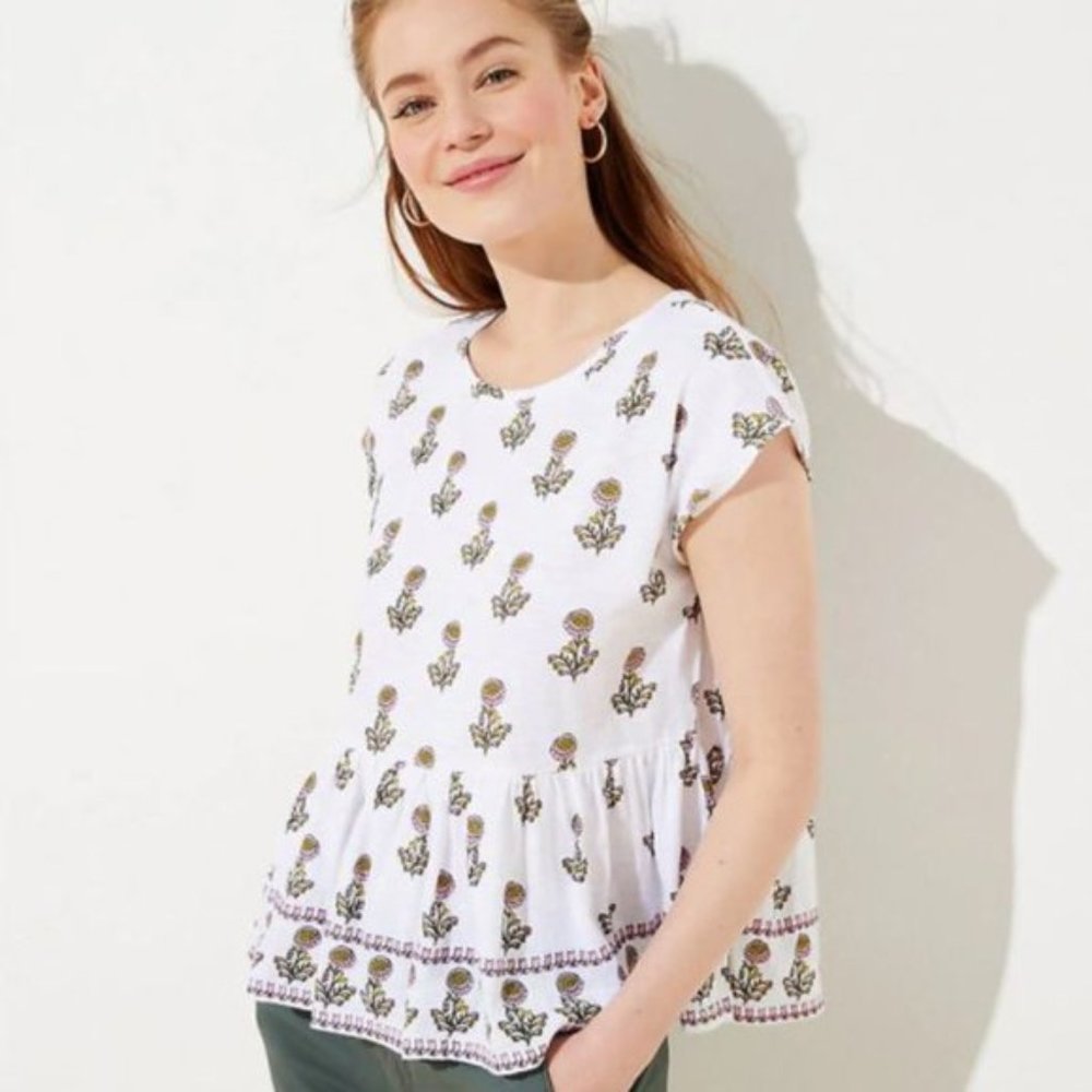 NWT LOFT Peplum Babydoll Top in Peony pattern
